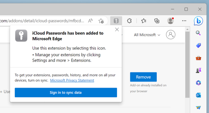Set up the iCloud Passwords browser extension in Edge