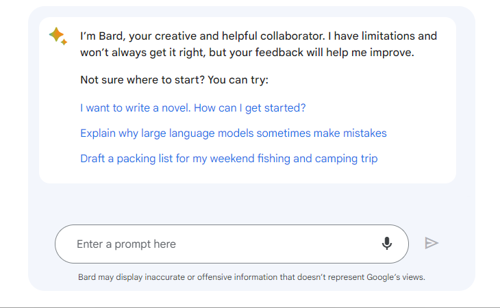 Google Bard introducing itself.