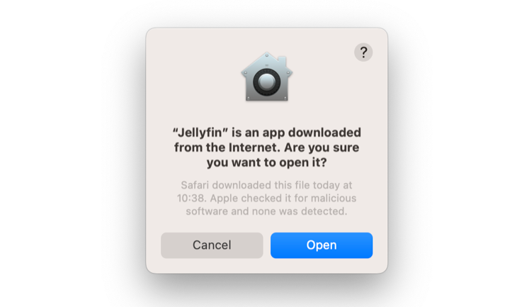 Confirm you want to open the updated Jellyfin server application