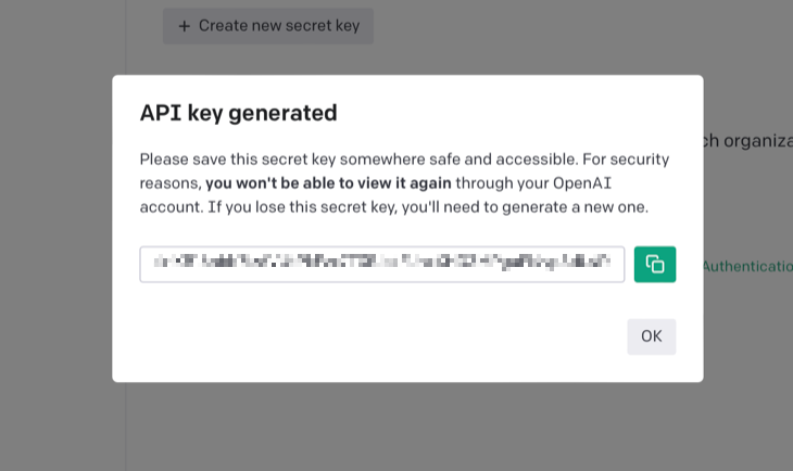 Generate OpenAI API key