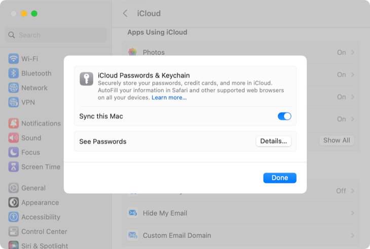 Enable password syncing on your Mac