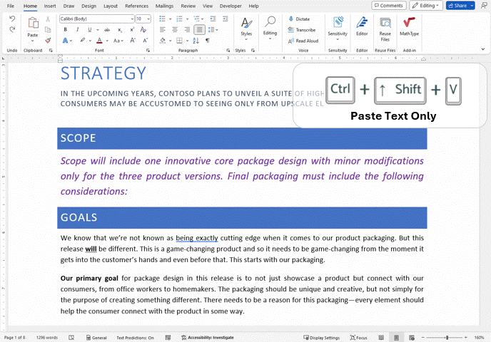 Pasting as plain text in Word