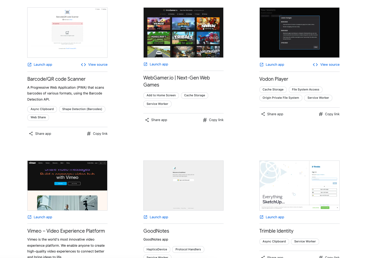 Screenshot of web app showcase