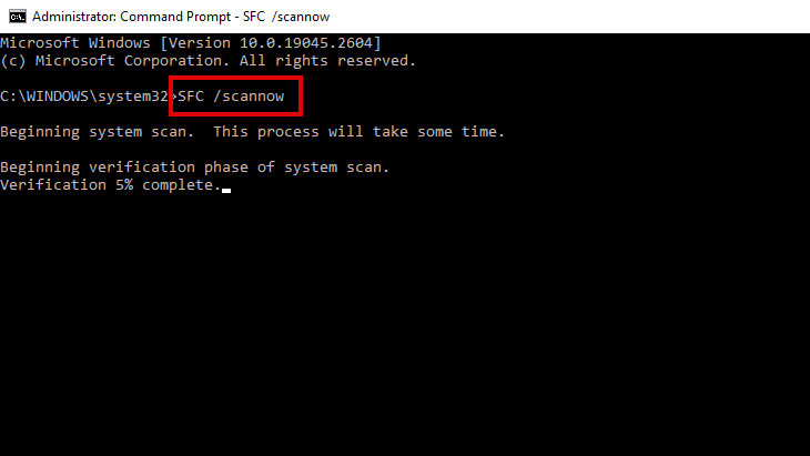 Running SFC in the Command Prompt