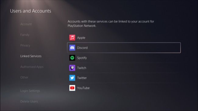Select Discord account in PS5 settings