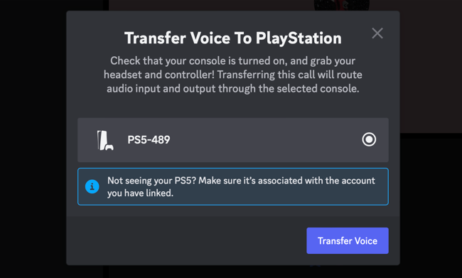 Confirm the console you want to transfer your voice chat to