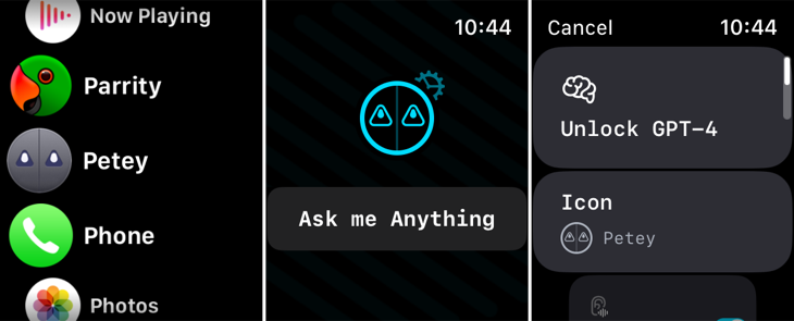 Using Petey to interact with GPT-4 on Apple Watch