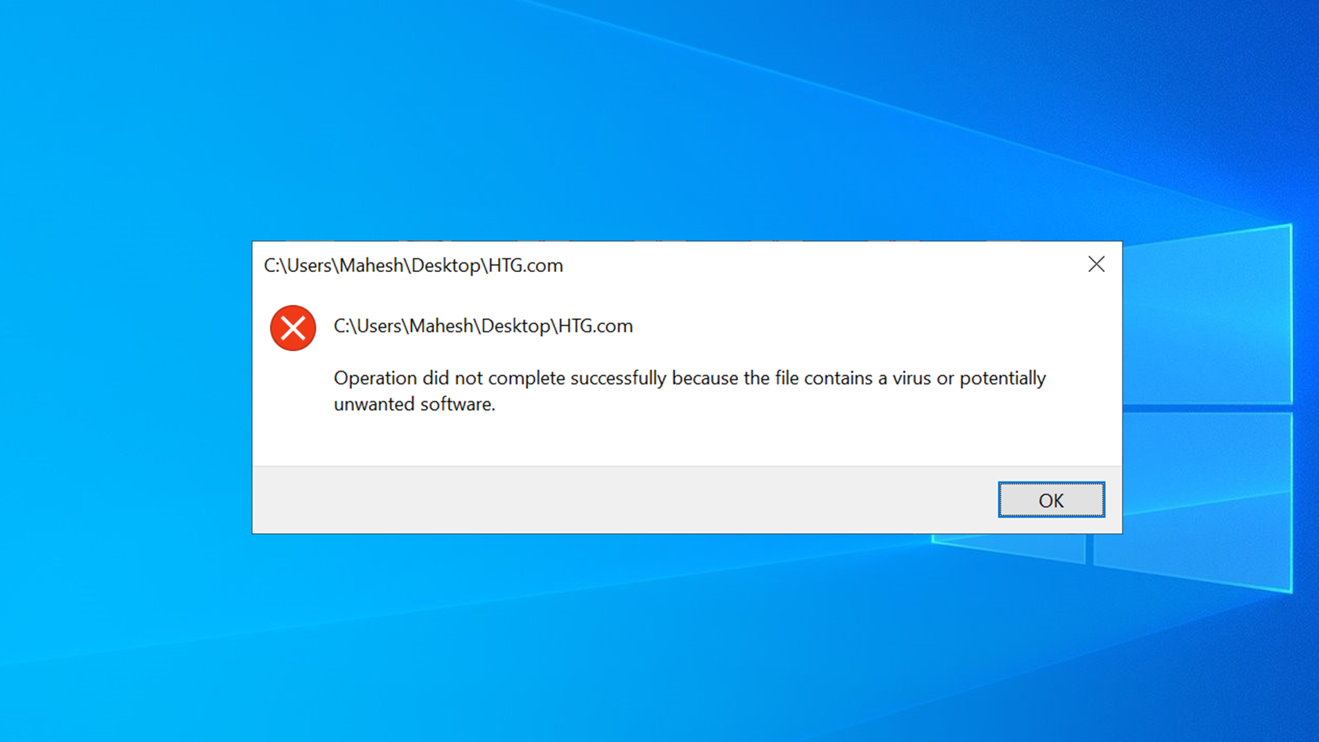 A Windows operation did not complete virus error.