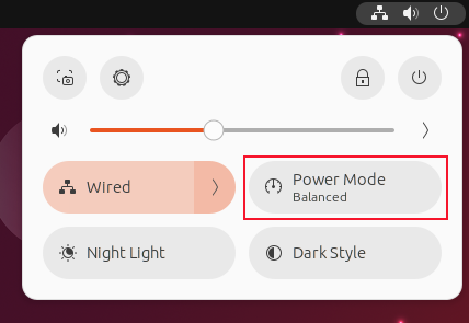 The GNOME 44 quick settings buttons showing two lines of text