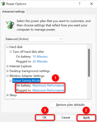 Choose "Maximum Performance" and click "Apply" and then "OK."