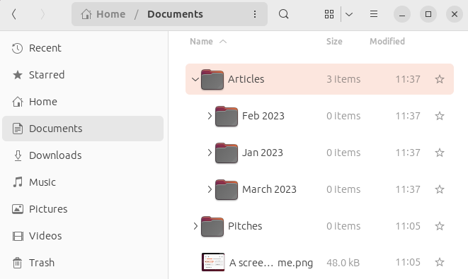 The Files browser with navigable directories in the List View