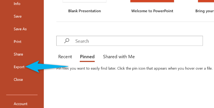 Choose &ldquo;Export&rdquo; in the left sidebar.