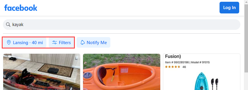 Facebook Marketplace filters.