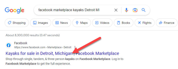Facebook Marketplace web search.