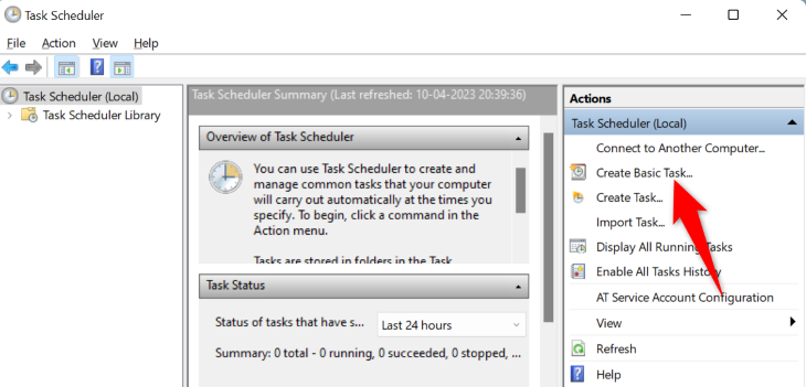 Select "Create Basic Task" on the right.