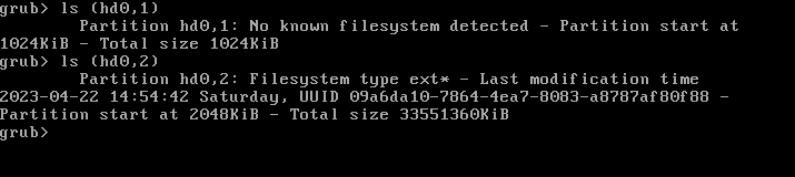 Using the GRUB shell version of ls to identify the Linux partition