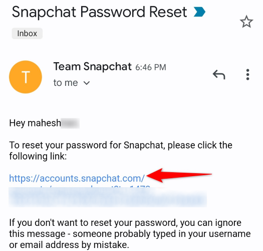 Open the Snapchat password reset link.