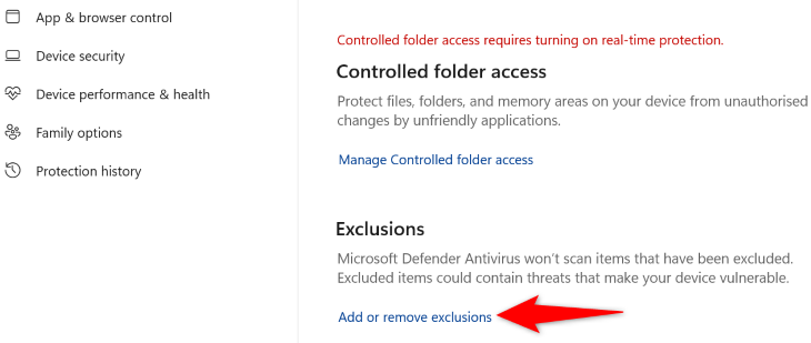 Choose "Add or Remove Exclusions."