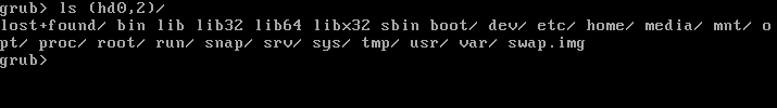 Using the GRUB shell version of ls to examine a particular partition