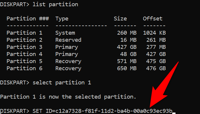 Set the "System" partition ID.