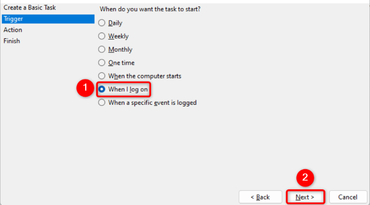 Choose the task time and select "Next."