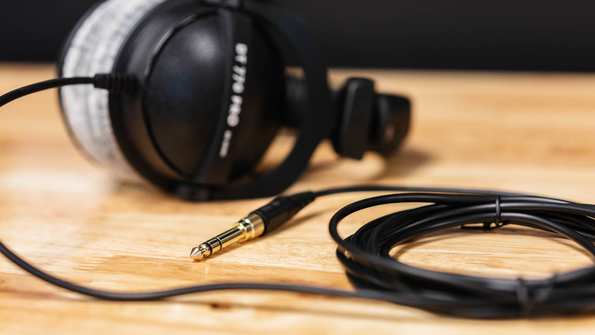 The gold plated jack plug on the Beyerdynamic DT 770 PRO headphones
