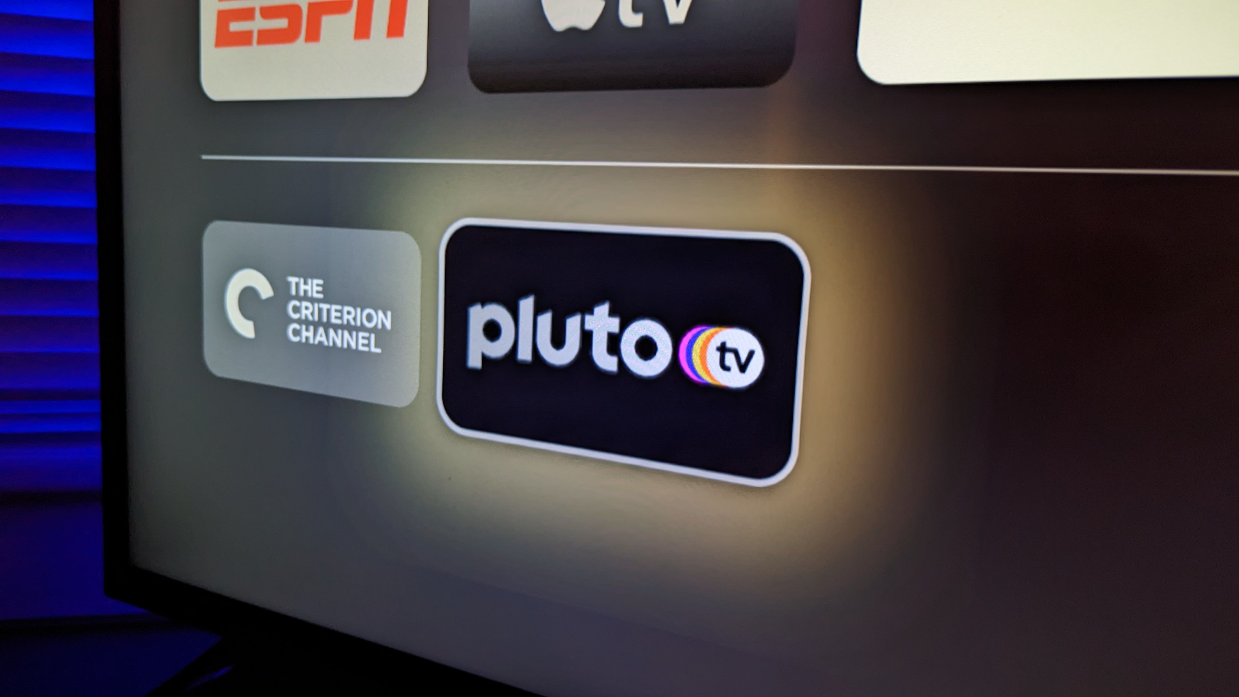 Pluto TV logo on a smart TV