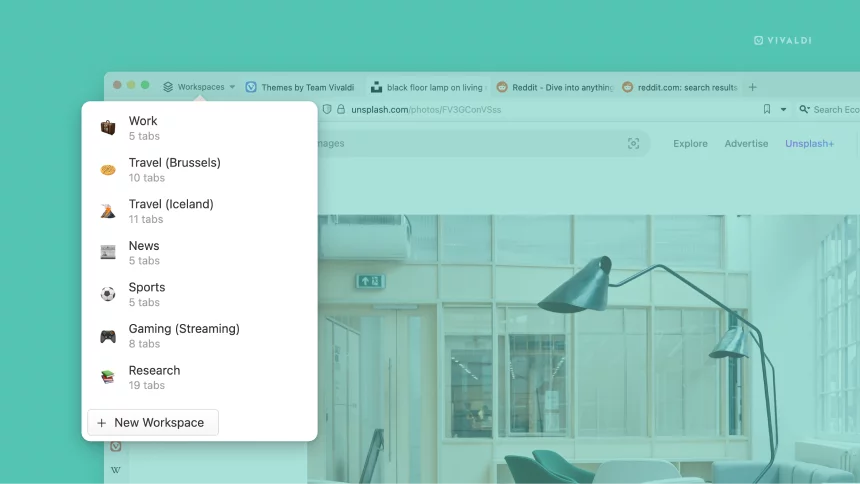 Screenshot of Vivaldi tab group menu