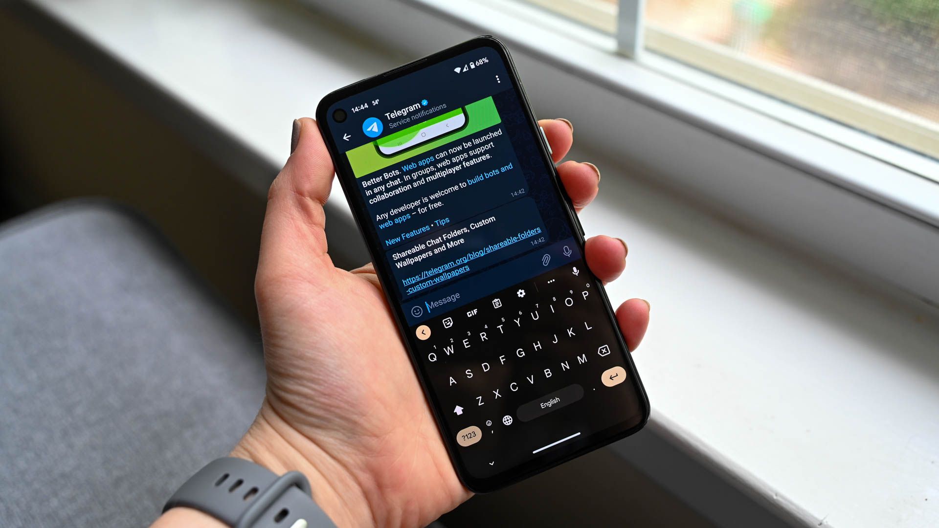 Telegram chat open on an android phone