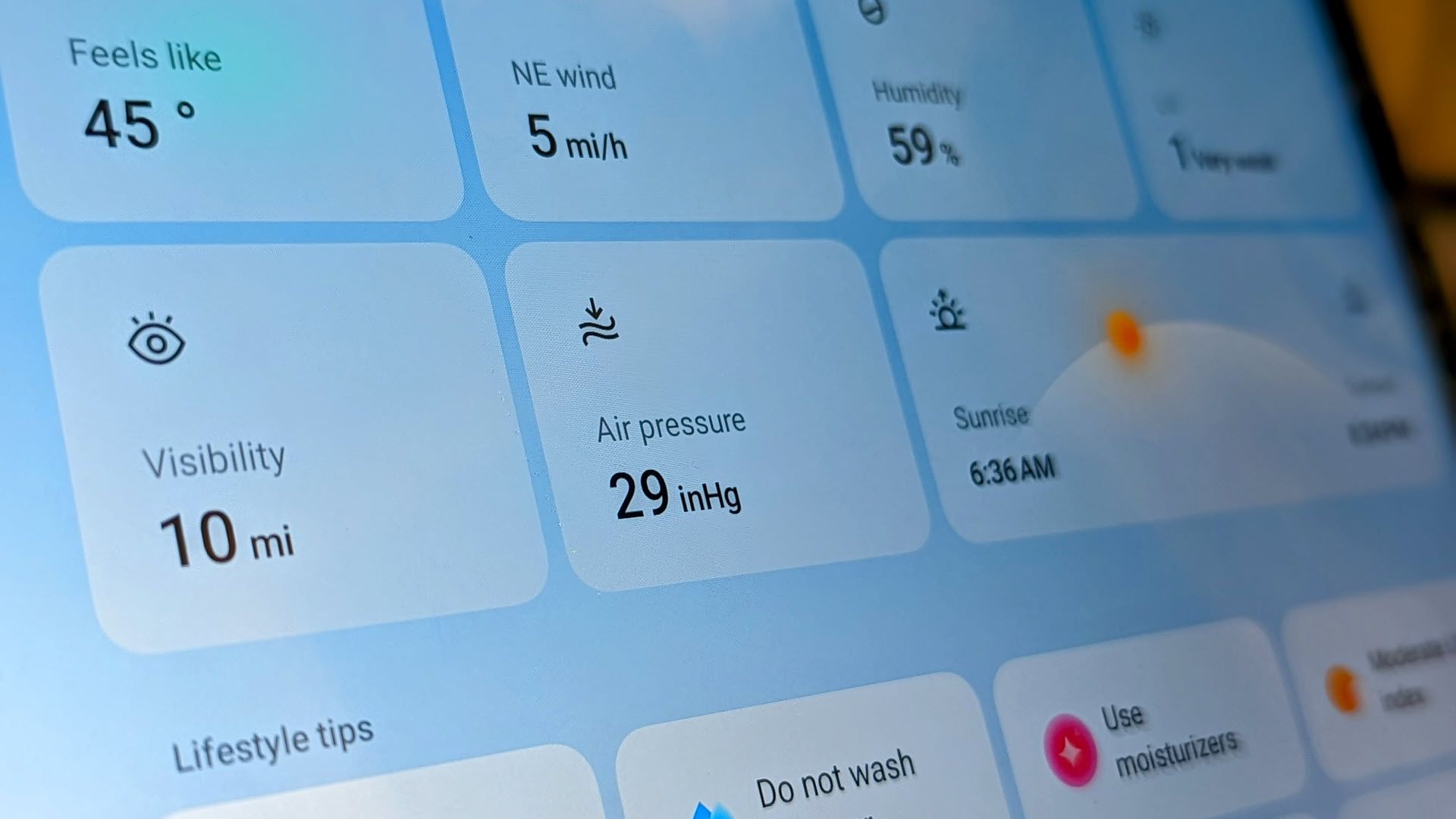 Air Pressure shown in a weather app.