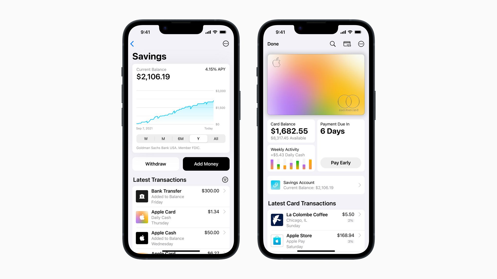 Apple Card savings account screenshots