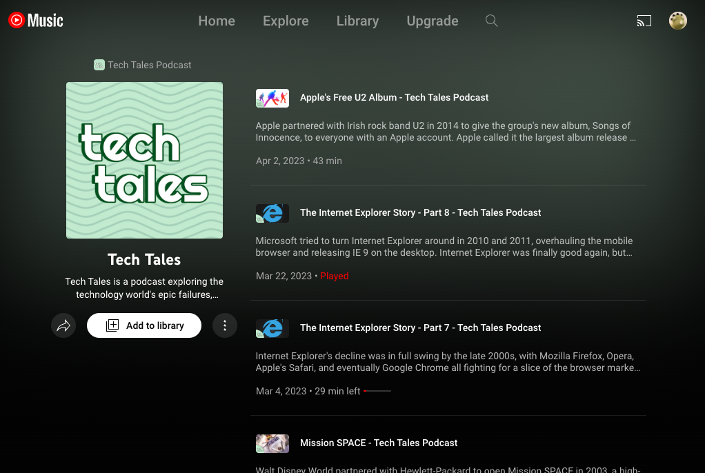 Screenshot of a podcast in YouTube Music