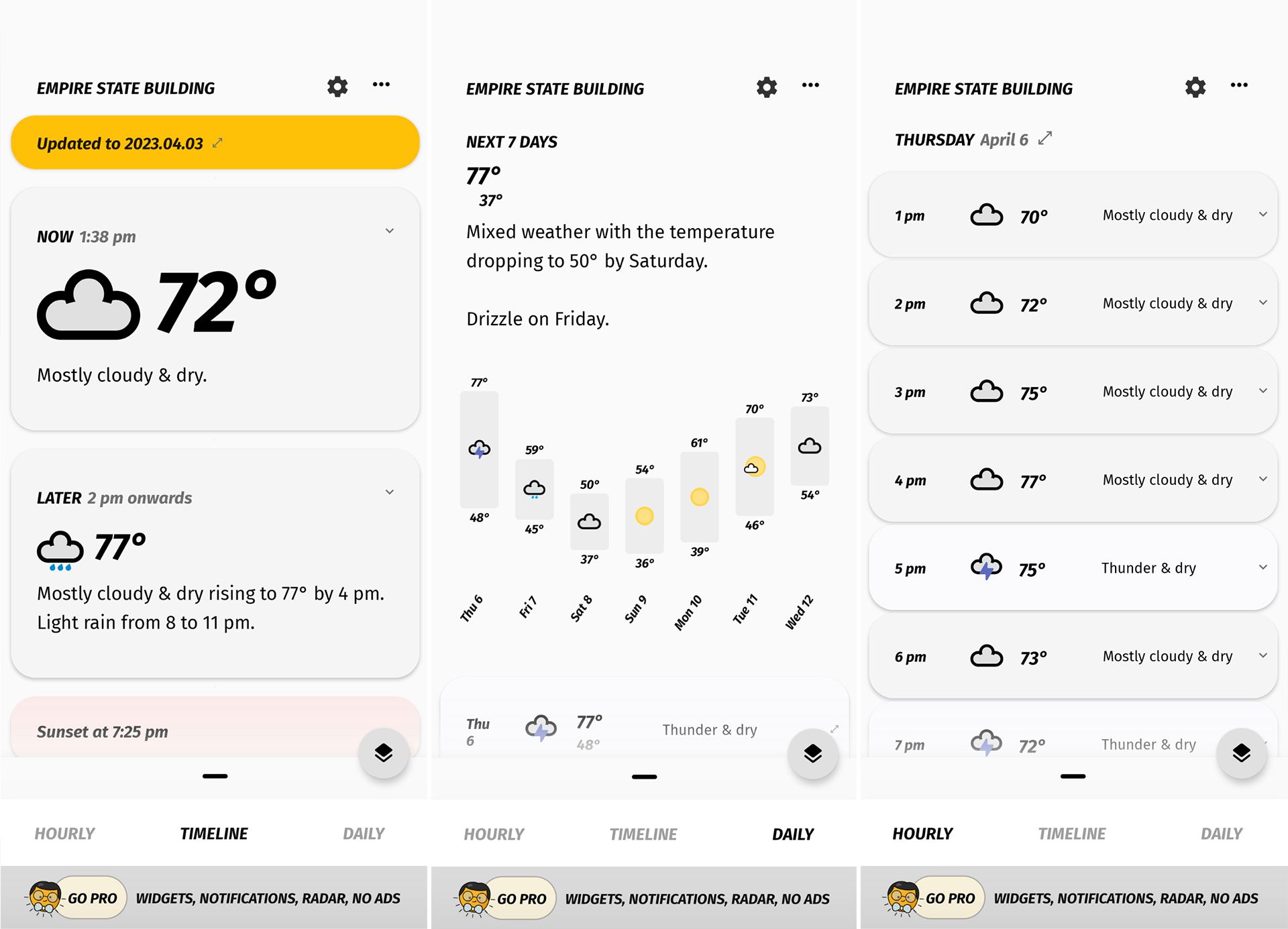 Screenshots showcasing the Appy Weather app.
