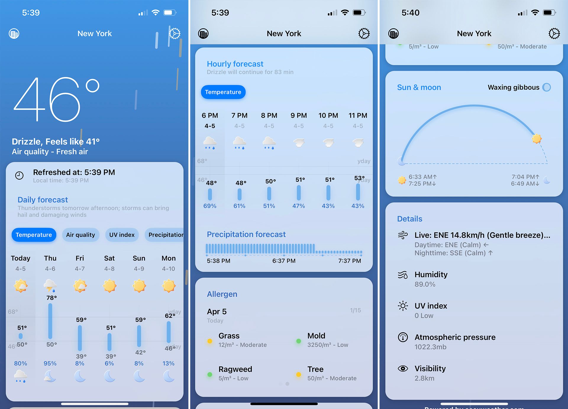 Screenshots showcasing the Geometric Weather app.