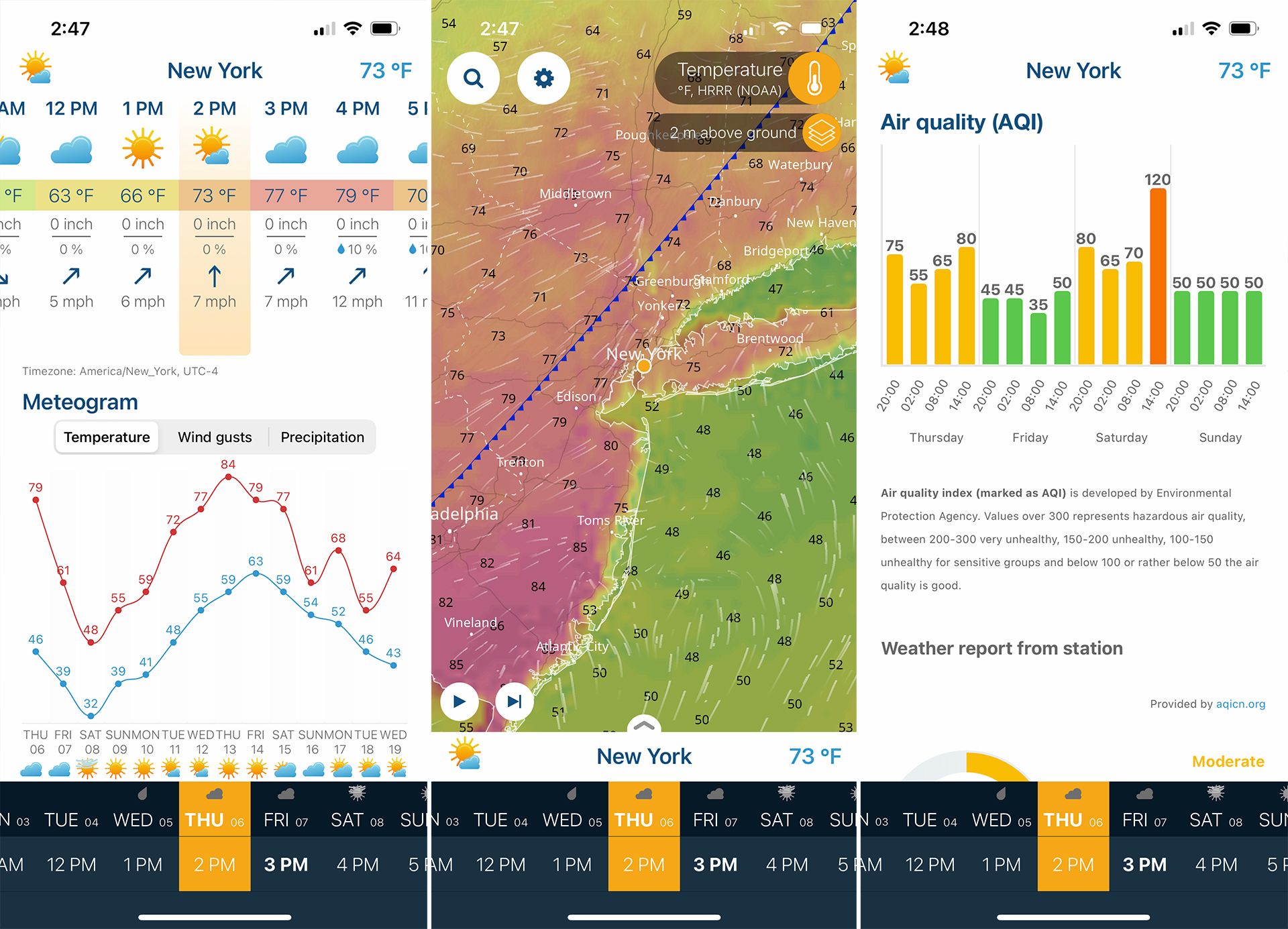 Screenshots showcasing the Ventusky weather app.