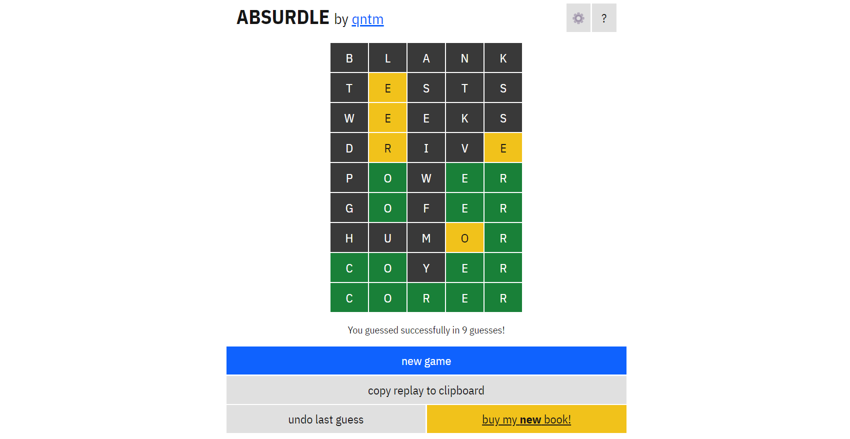 A player winning an Absurdle game.
