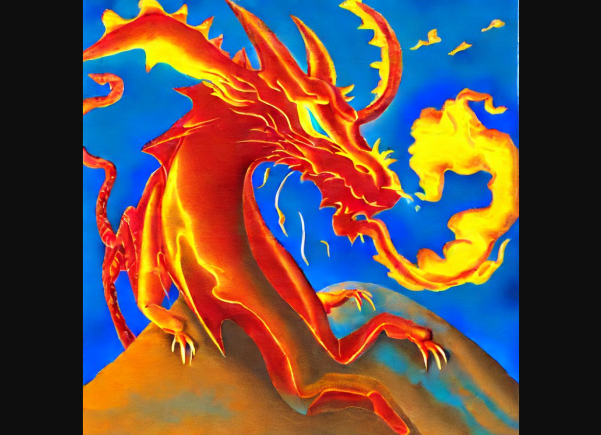 A surrealistic red dragon image created by Stable Diffusion.