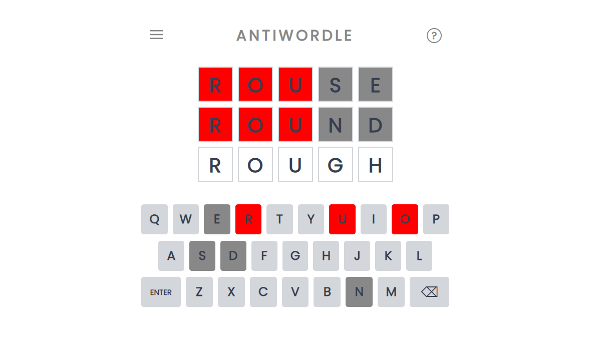 Someone playing Antiwordle and solving for the secret word 