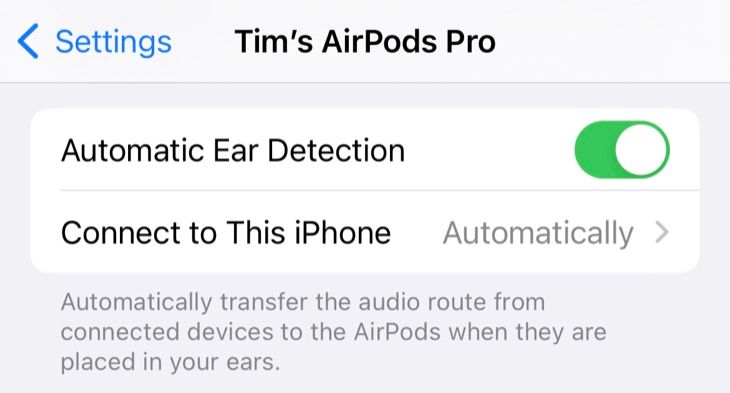 Toggle Automatic Ear Detection on AirPods