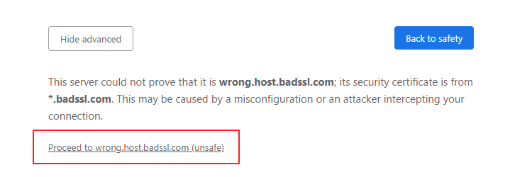 Advanced option on Your connection is not private warning page