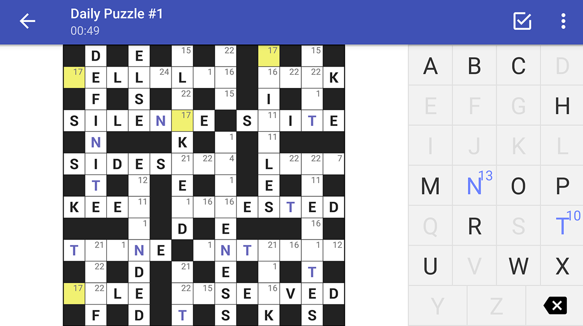 Playing the first daily puzzle of this crossword-themed game.