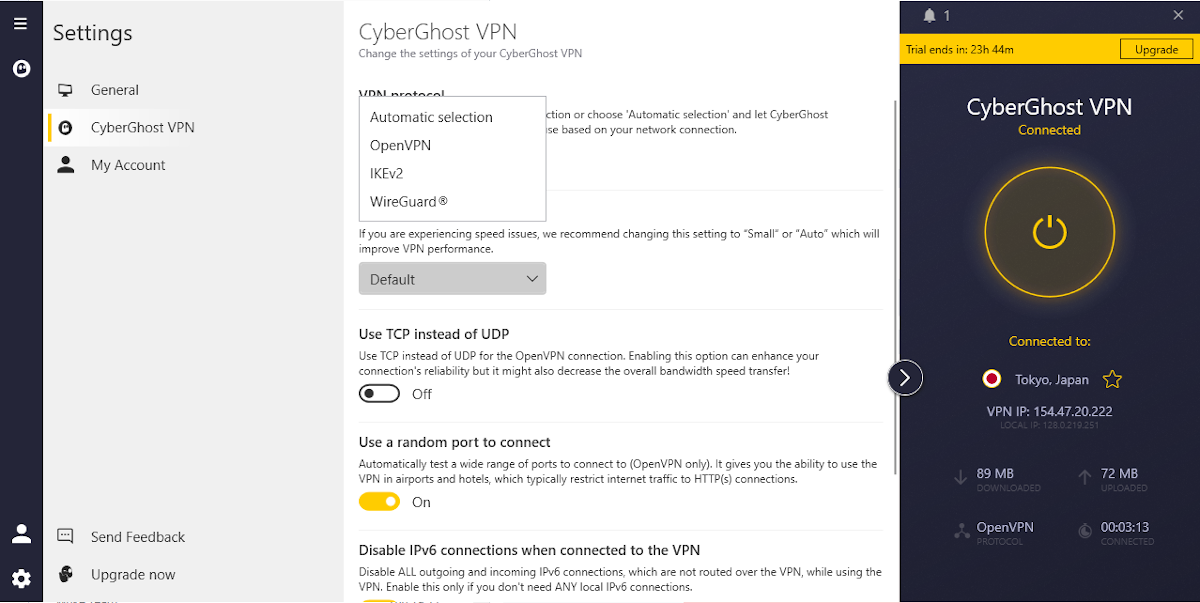 CyberGhost settings