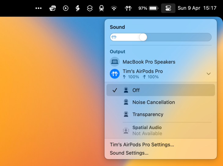 Disable AirPods noise control on macOS