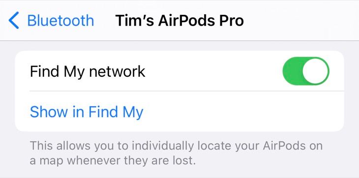 Disable "Find My" in AirPods settings