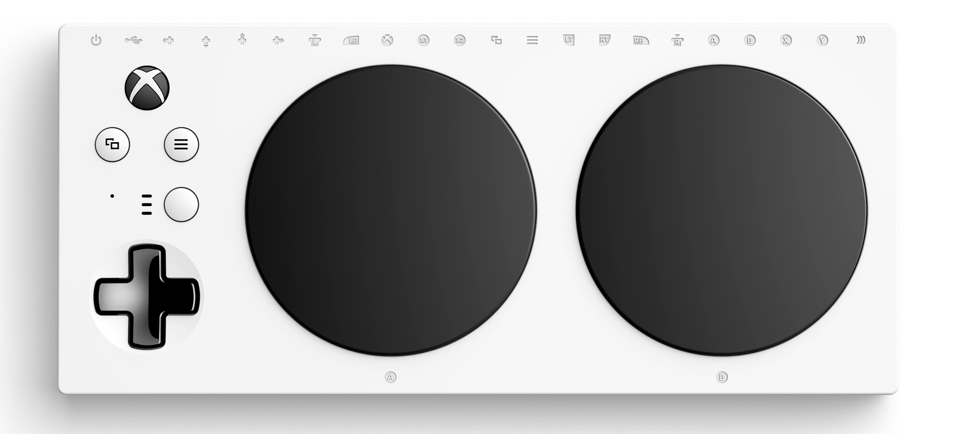The Xbox Adaptive Controller viewed from directly above it.