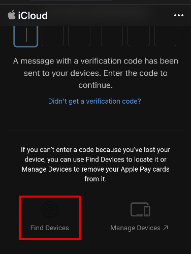 iCloud log in window asking for verification code