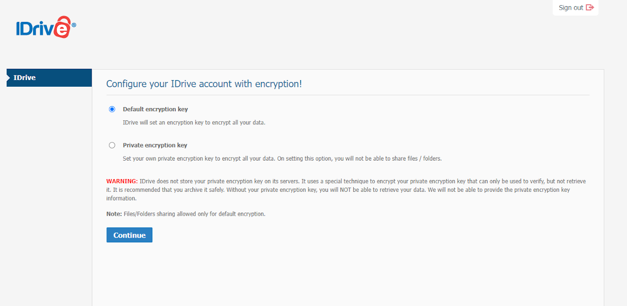 Setting up private encryption in IDrive