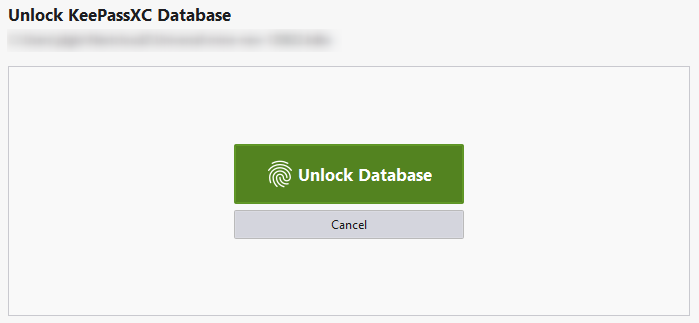 A locked KeePassXC database with the quick unlock button available.