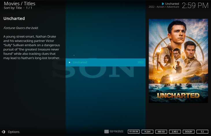 Watching Uncharted via Kodi for macOS