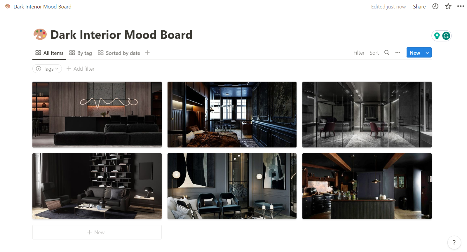 Using the Mood Board template in Notion.